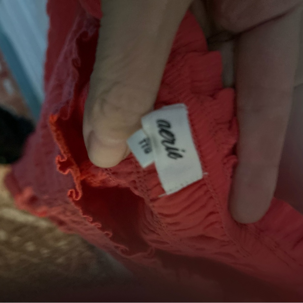 Aerie Red Sleeveless Dress with Ruffled Straps Good Condition. Tiered, smocked. - Picture 7 of 7